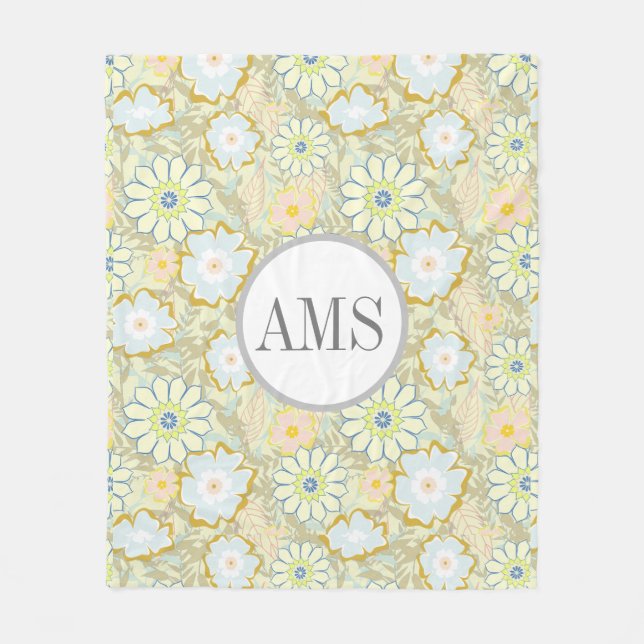 Pretty Daisies Personalized Monogram Fleece Blanket (Front)