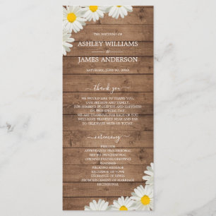 Pretty Daisies White Floral Rustic Wood Wedding Program