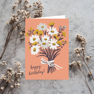 Pretty Daisy Bouquet CUSTOM Drawing Happy Birthday Card