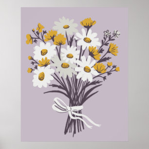 Pretty Daisy Bouquet Retro Modern Colorful Art Poster