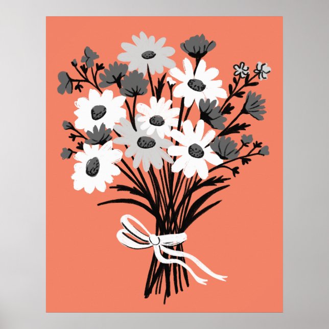 Pretty Daisy Bouquet Retro Modern Colourful Art Poster (Front)