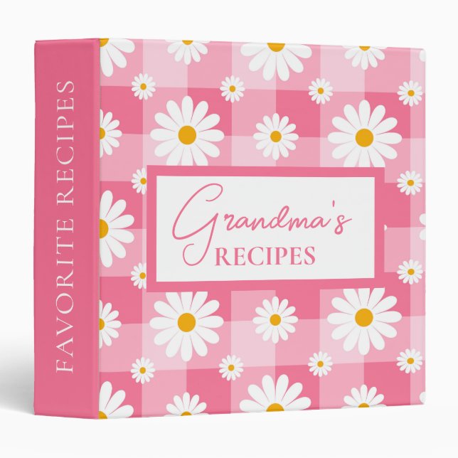 Pretty Daisy Floral Gingham Grandmas Recipes Binder (Front/Spine)