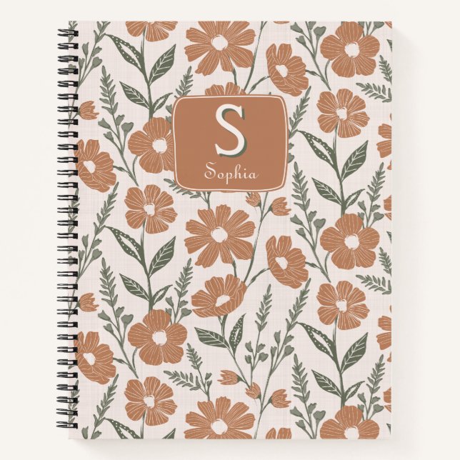 Pretty Daisy Floral Monogrammed  Notebook (Front)