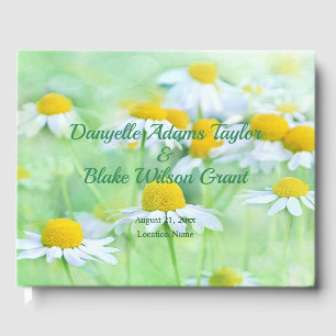 Pretty Daisy Floral, Script Font Wedding Guest Book