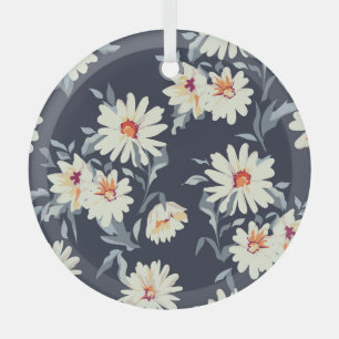 Pretty Daisy Floral: Seamless Print Glass Ornament