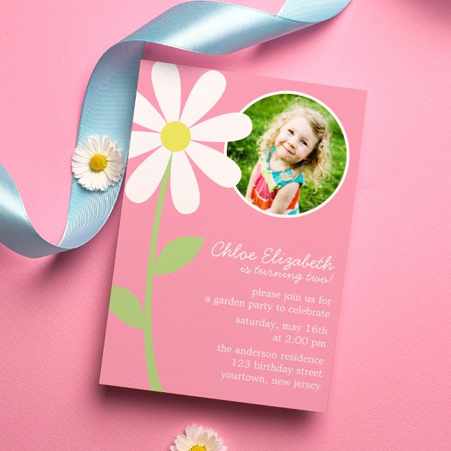 Pretty Daisy Flower Photo Birthday Invitation (Creator Uploaded)