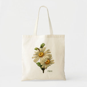 Pretty Daisy Flower Summer Floral Optional Initial Tote Bag