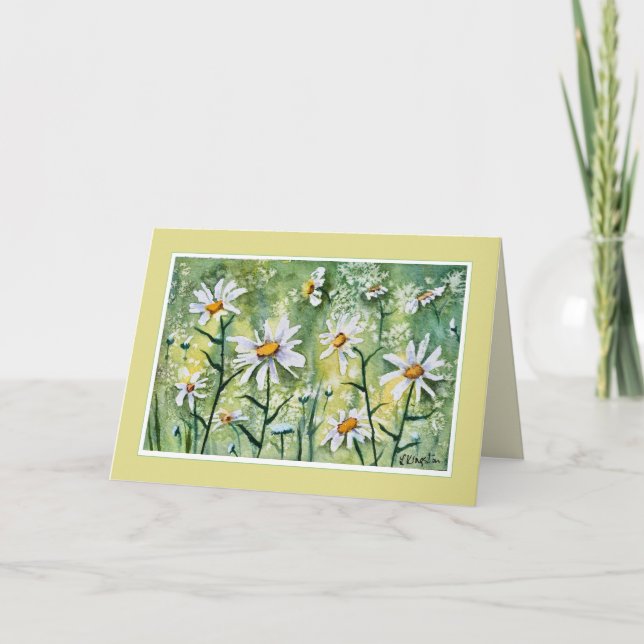 Pretty Daisy Flowers Watercolor Card (Front)