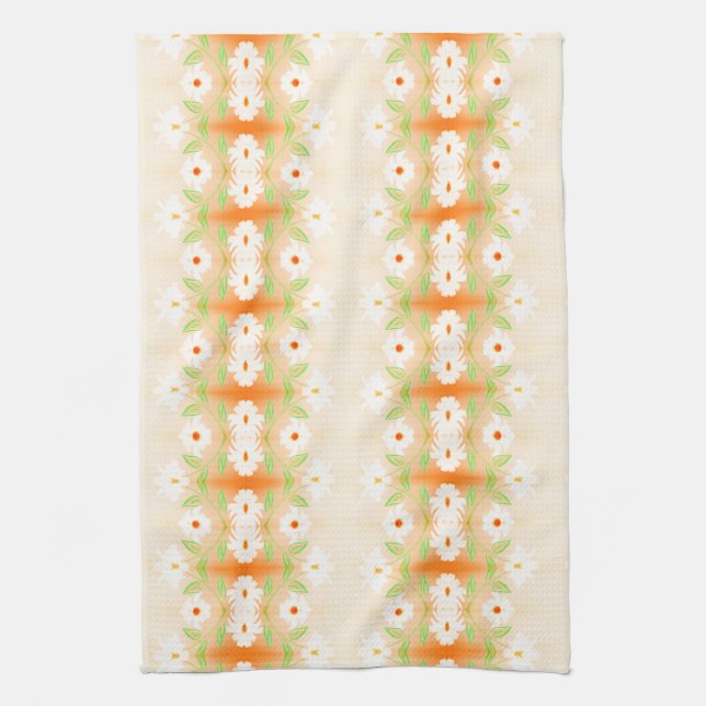 Pretty Daisy Print Tea-Towel with Orange Kitchen Towel (Vertical)