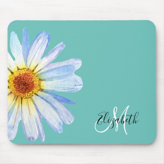 Pretty Daisy White Pink Monogram Mouse Pad (Front)