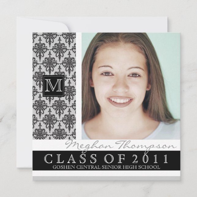 Pretty Damask Graduation Announcement Monogram (Front)
