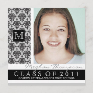 Pretty Damask Graduation Announcement Monogram