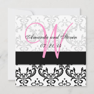 Pretty Damask Pink Monogram Wedding Invitation