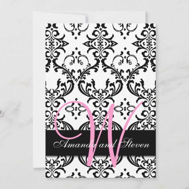 Pretty Damask Pink Monogram Wedding Invitation (Front)
