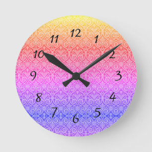 Pretty Damask Rainbow Pattern Modern Round Clock