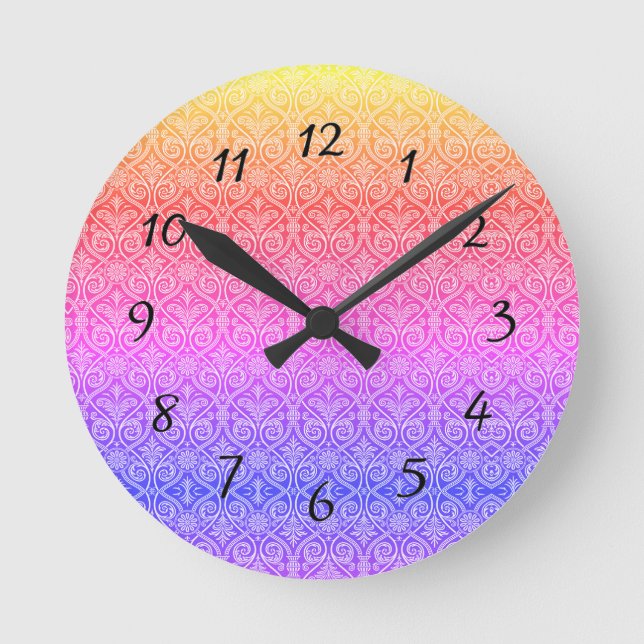 Pretty Damask Rainbow Pattern Modern Round Clock (Front)