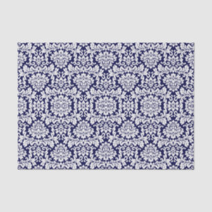 Pretty Dark Blue Floral Damask Tissue Paper