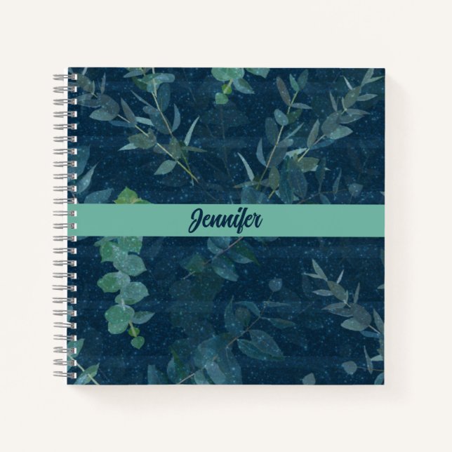 Pretty Dark Blue & Teal Green Leaves  Notebook (Front)