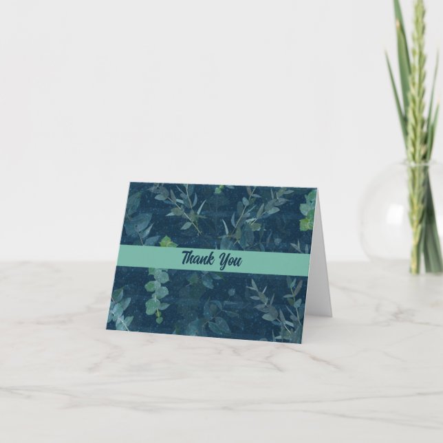 Pretty Dark Blue & Teal Green Leaves  Thank You Card (Front)