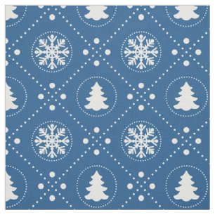 Pretty Dark Blue White Christmas Pattern Fabric