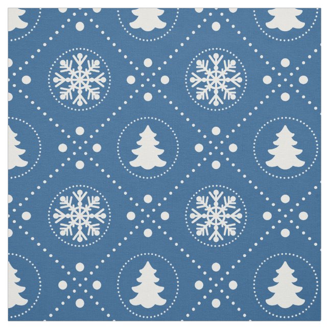 Pretty Dark Blue White Christmas Pattern Fabric (Swatch)