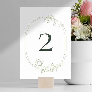 Pretty Dark Green Floral Wedding Table Number