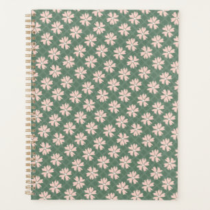 Pretty Dark Green Pastel Pink Floral Pattern Planner