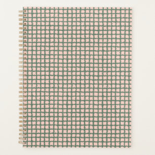 Pretty Dark Green Pastel Pink Plaid Pattern Planner