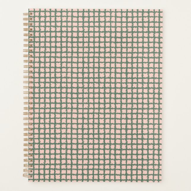 Pretty Dark Green Pastel Pink Plaid Pattern Planner (Front)