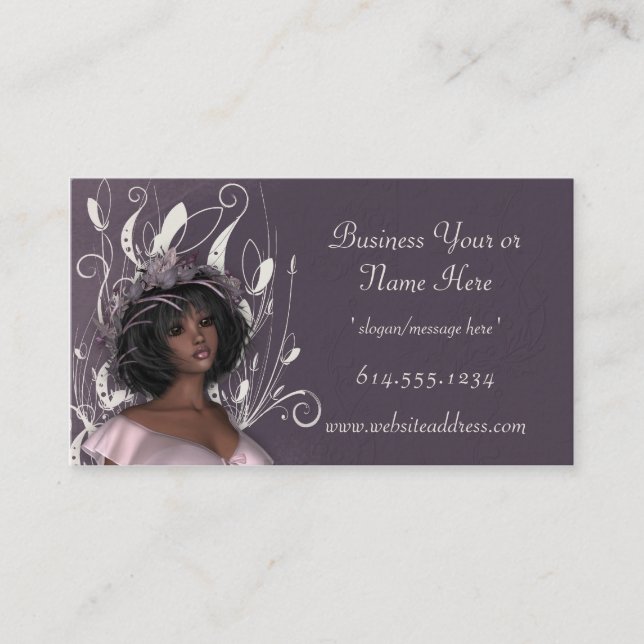 Pretty Dark Skin Lady Decorated Business Cards (Front)