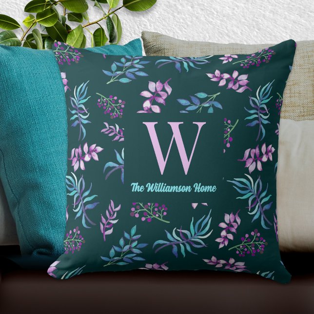Pretty Dark Watercolor Floral Garden Personalized  Throw Pillow (Creator Uploaded)