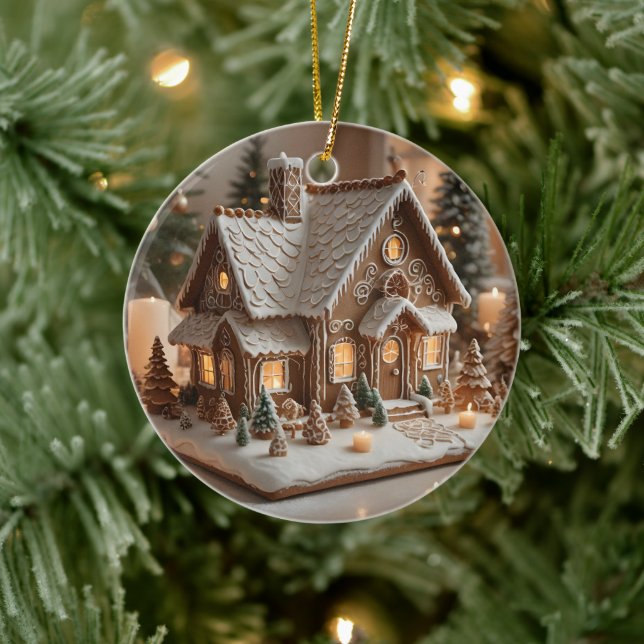 Pretty decorated gingerbread house  ceramic ornament (Tree)