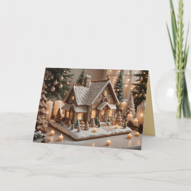 Pretty decorated gingerbread house  holiday card (Front)