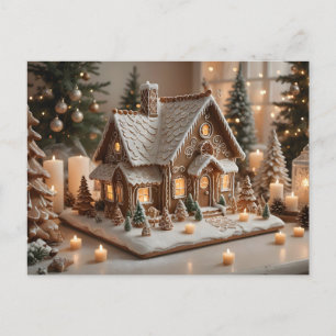 Pretty decorated gingerbread house  holiday postcard