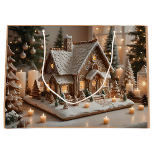 Pretty decorated gingerbread house large gift bag