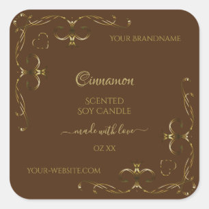 Pretty Decorative Gold Scrollwork Corners on Brown Square Sticker