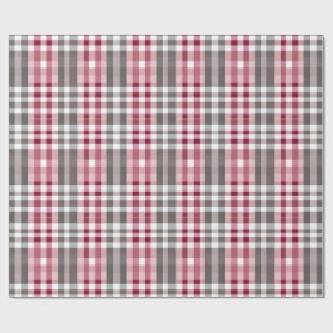 Pretty Deep Pink and Gray Fun Plaid Wrapping Paper