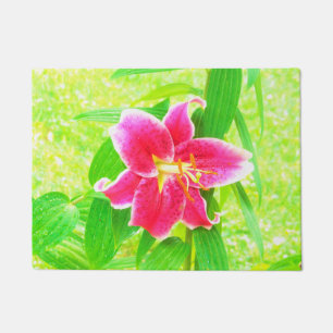 Pretty Deep Pink Stargazer Lily on Lime Green Doormat