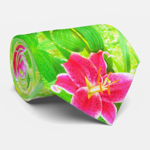 Pretty Deep Pink Stargazer Lily on Lime Green Tie