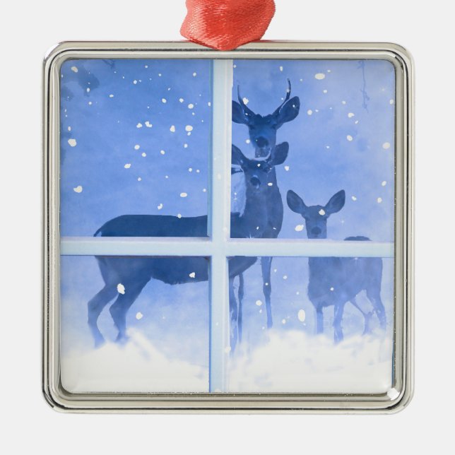 Pretty Deer Family Christmas Ornament (Front)