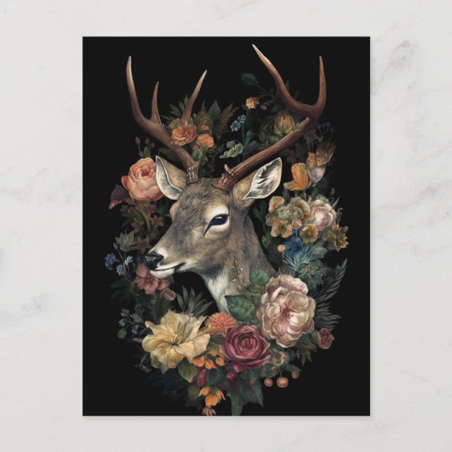 Pretty Deer With a Floral Wreath Postcard (Front)