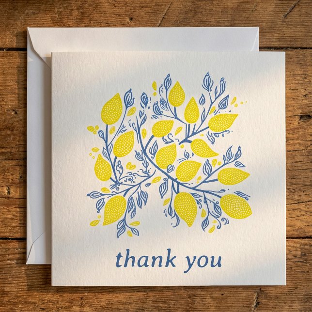 Pretty delicate blue and yellow lemon vines thank you card (Creator Uploaded)