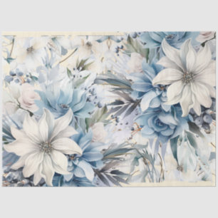 Pretty Delicate Pastel Blue Watercolor Florals  Tissue Paper