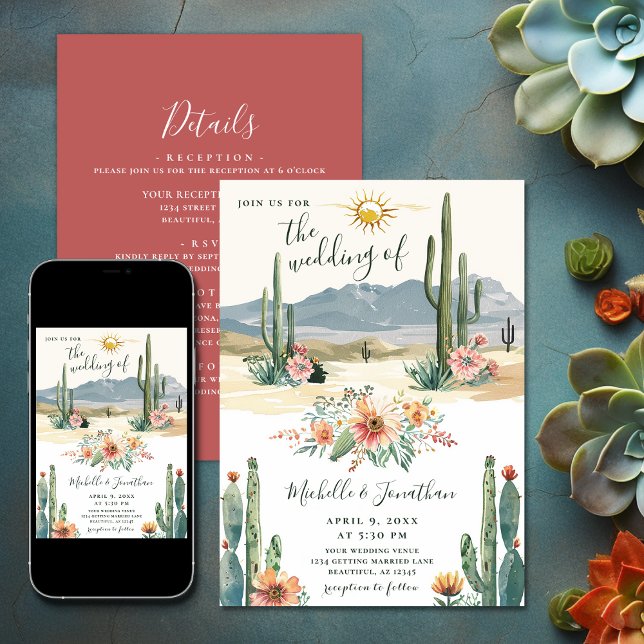 Pretty Desert Flowering Cactus All in One Wedding Invitation (Pretty Desert Flowering Cactus All in One Wedding Invitation)