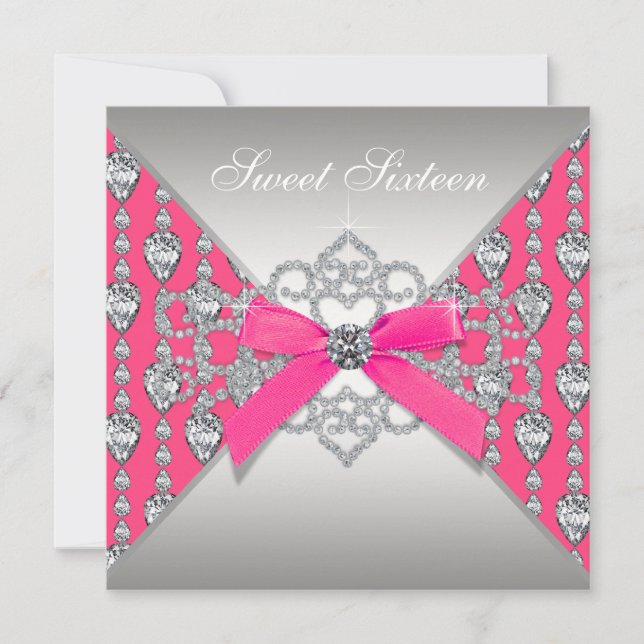 Pretty Diamond Hot Pink Birthday Party Invitation (Front)