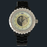 Pretty Diamond Wedding Ring with Photo on Yellow Watch<br><div class="desc">This elegant custom watch has a diamond wedding ring look. The gold band forms a circle with silver clock numbers around the outside, the "12" replaced by the image of a diamond. It all stands out boldly on a light yellow background (see colour variations under "Weddings" in our store), which...</div>