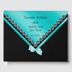 Pretty Diamonds & Teal Bow 60th Birthday Guest Book