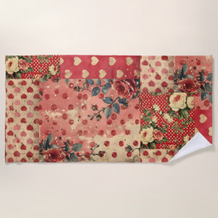 Pretty Distressed Look Vintage Shabby Chic Floral  Beach Towel
