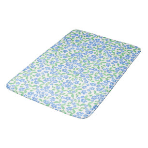 Pretty Ditsy Blue Green White Periwinkle Flowers Bath Mat
