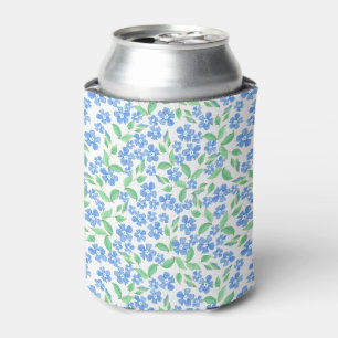 Pretty Ditsy Blue Green White Periwinkle Flowers Can Cooler